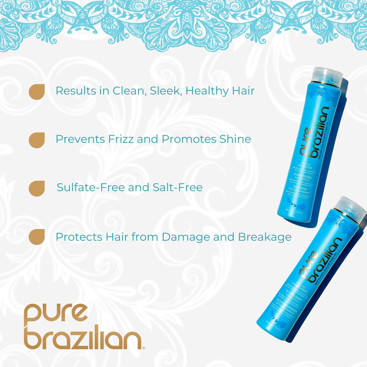 Anti-Frizz Daily Shampoo & Conditioner, Salt-Free & Color Safe, Enriched with Keratin, Argan Oil & Acai, 13.5 Ounce (400 Milliliter)