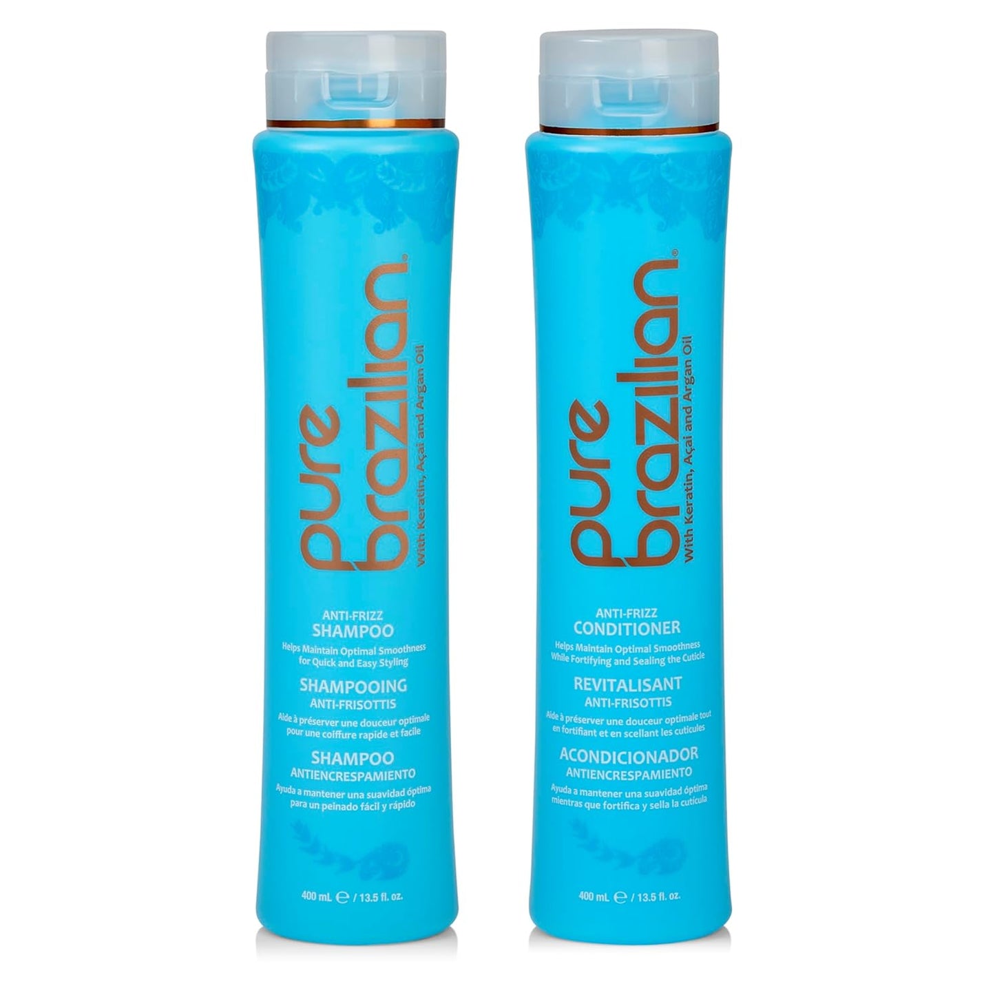 Anti-Frizz Daily Shampoo & Conditioner, Salt-Free & Color Safe, Enriched with Keratin, Argan Oil & Acai, 13.5 Ounce (400 Milliliter)