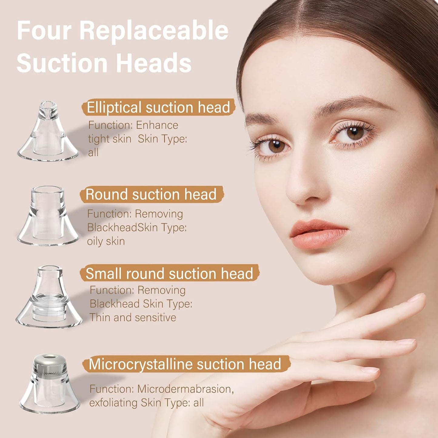 Blackhead Remover Pore Vacuum Kit for Face, 5 Adjustable Suction Levels Blackhead Extraction Tool, Face Suction Pore Cleaner with 4 Suction Heads, 4 Probes for Women & Men(White