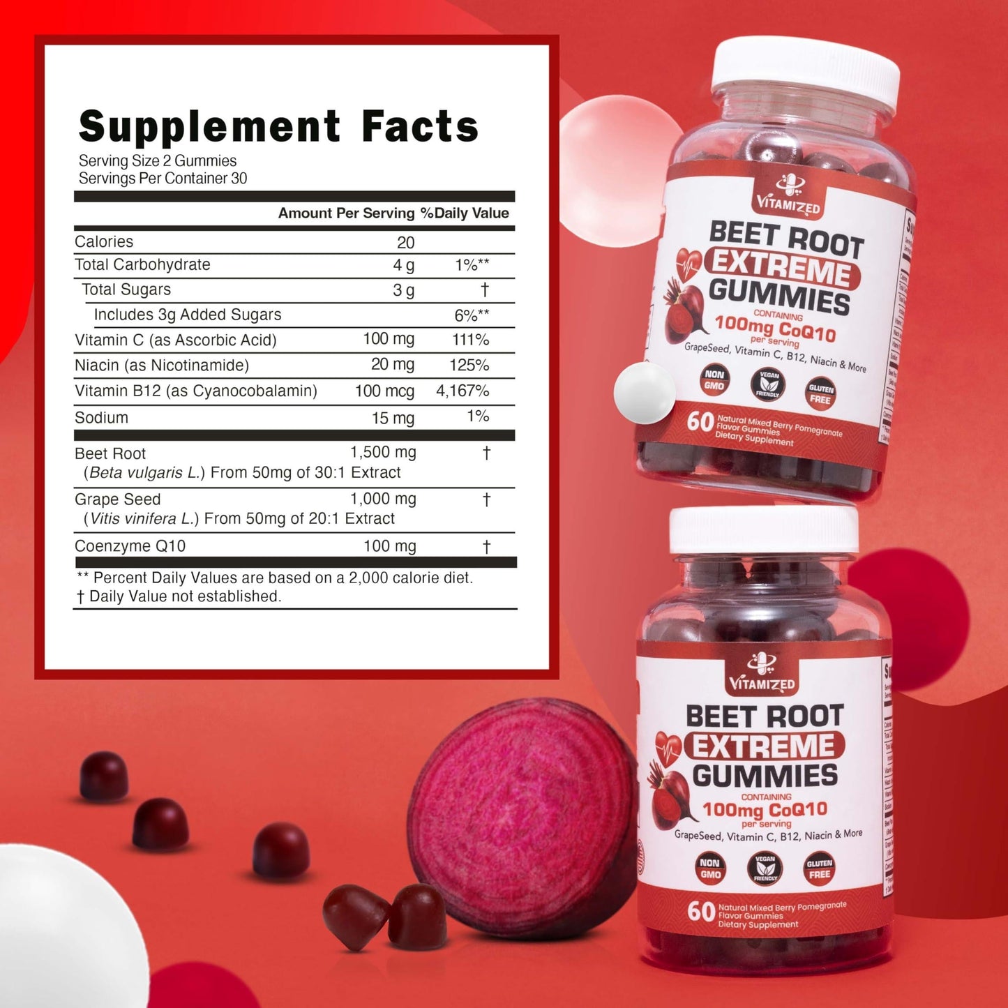 Extreme Beetroot Formula COQ10 100Mg with Grape Seed Extract for Circulation