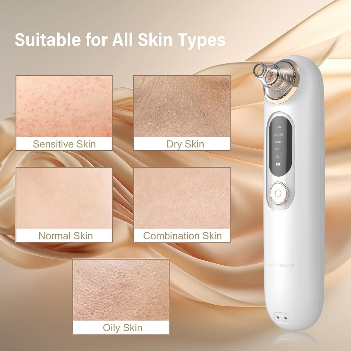 Blackhead Remover Pore Vacuum Kit for Face, 5 Adjustable Suction Levels Blackhead Extraction Tool, Face Suction Pore Cleaner with 4 Suction Heads, 4 Probes for Women & Men(White