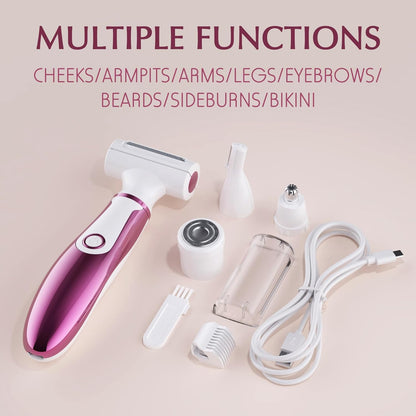Electric Razors for Women, 4 in 1 Women Electric Shavers, Hair Trimmer for Women Pubic Hair, Legs, Arm, Underarm, Bikini, Face Shaver for Women, Rechargeable Hair Removal Epliators, Christmas Gifts