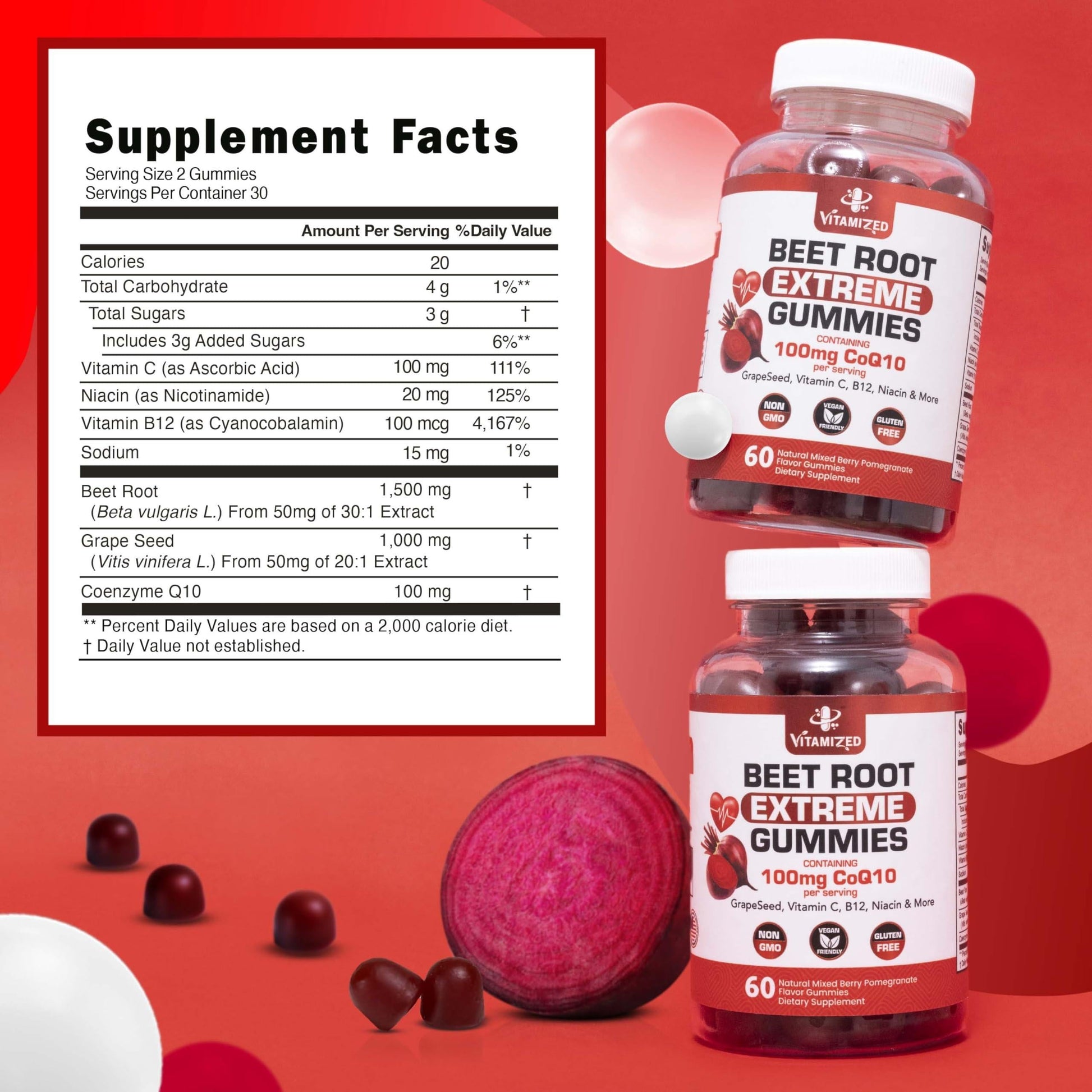 Extreme Beetroot Formula COQ10 100Mg with Grape Seed Extract for Circulation