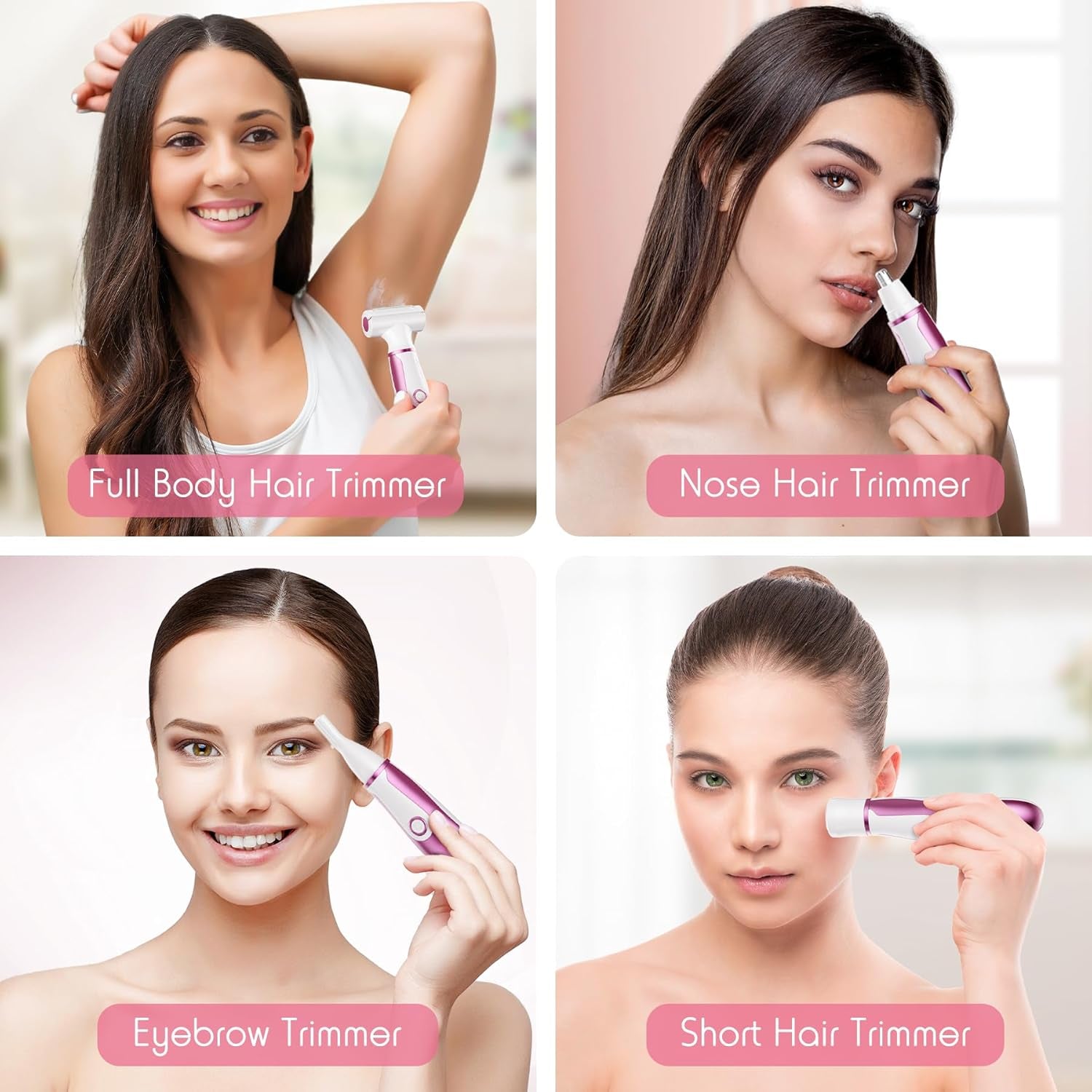 Electric Razors for Women, 4 in 1 Women Electric Shavers, Hair Trimmer for Women Pubic Hair, Legs, Arm, Underarm, Bikini, Face Shaver for Women, Rechargeable Hair Removal Epliators, Christmas Gifts